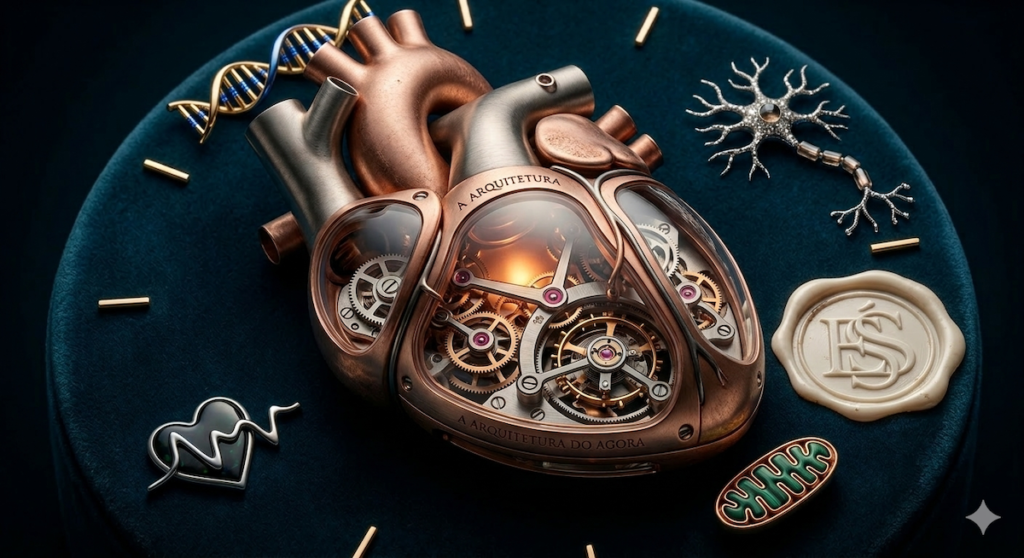 Saúde como investimento: representação de longevidade e biohacking com o coração de cristal da Élevé Society.