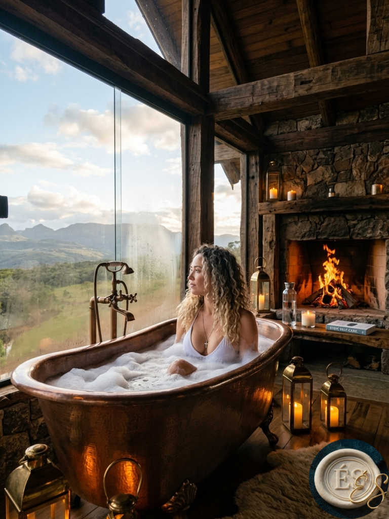 Mulher em ritual de banheira para o Protocolo de Sono de Elite Élevé Society